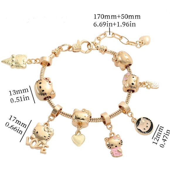 Hello Kitty Gold-Tone Charm Bracelet – Love, Ice Cream & Heart Charms - Picture 4 of 5